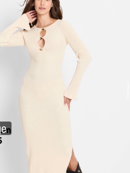 Long-Sleeve Ribbed Maxi Dress in Cream Long-Sleeve Ribbed Maxi Dress in Cream
